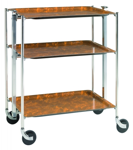 Table 3 étages montants chromés plateaux loupe foncée