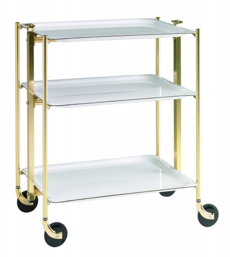 Table 3 étages montants dorés plateaux blancs