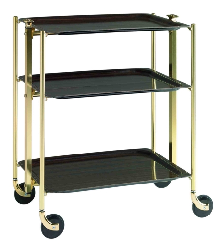 Table 3 étages montants dorés plateaux palissandre