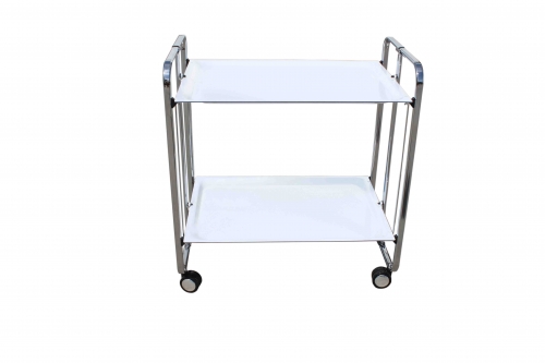 Table pliante 2 étages chassis chromé / plateaux blancs