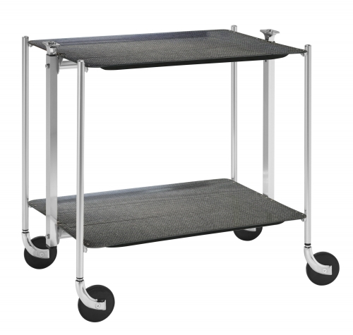 Table roulante pliante 2 étages montants chromés plateaux stratifiés Anthracite