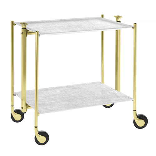 Table roulante pliante 2 étages montants dorés plateaux acrylique blancs