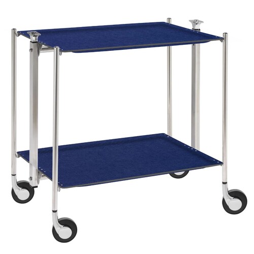 Table roulante pliante, desserte de cuisine 2 étages montants chromés plateaux stratifiés Lin - Marine - Textable