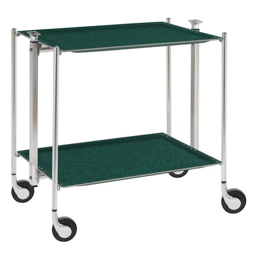Table roulante pliante, desserte de cuisine 2 étages montants chromés plateaux stratifiés Lin - Vert Emeraude - Textable