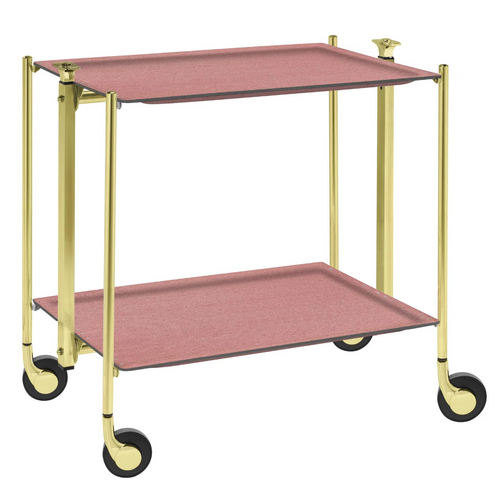 Table roulante pliante, desserte de cuisine 2 étages montants dorés plateaux stratifiés Secret - Rose Clair - Textable