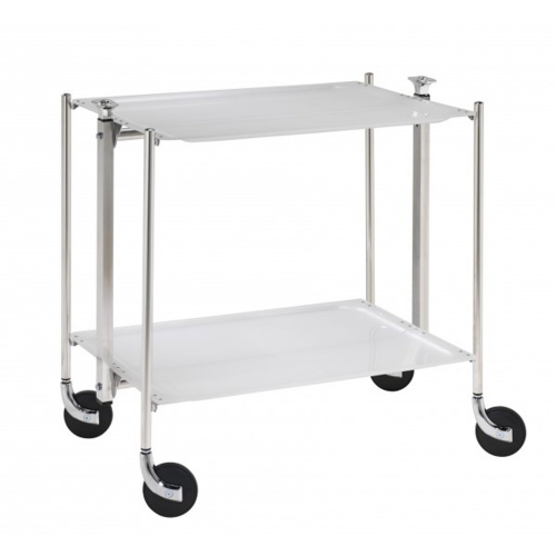 Table roulante pliante montants chromés 2 plateaux acryliques 'blanc' Platex