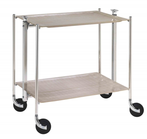 Table roulante pliante montants chromés 2 plateaux acryliques 'écru' Platex