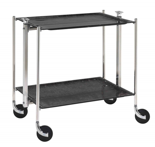 Table roulante pliante montants chromés 2 plateaux acryliques 'noir' Platex