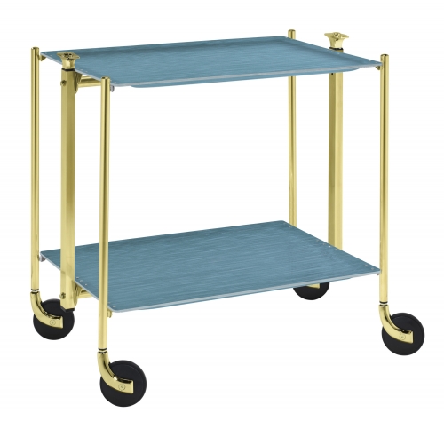 Table roulante pliante Textable doré 2 plateaux bleu Mayfair Marine