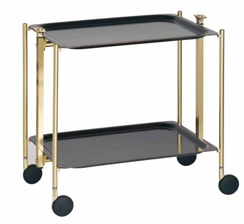 Table roulante pliante Textable doré 2 plateaux bois Ébène