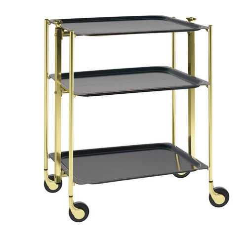 Table roulante pliante Textable doré 3 plateaux bois Ébène
