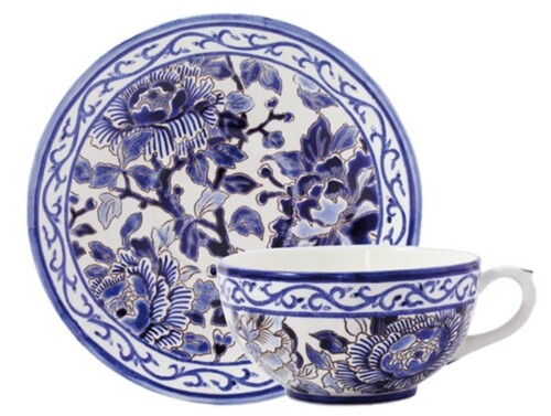 Tasse & Soucoupe Déjeuner Pivoines Bleues