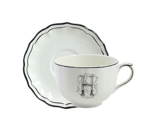 Tasse & soucoupe jumbo H FILET BLEU MONOGRAMME