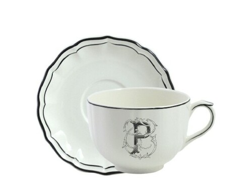 Tasse & soucoupe jumbo P FILET BLEU MONOGRAMME