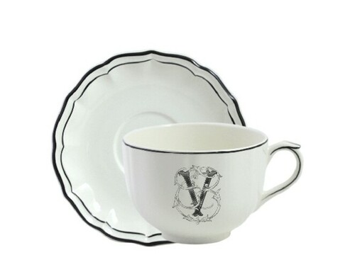 Tasse & soucoupe jumbo V FILET BLEU MONOGRAMME