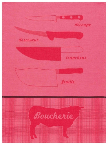 Torchon boucherie "&agrave; la coupe" rouge 100% coton 70x50 cm