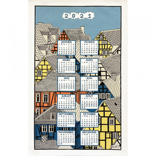 Torchon calendrier 2021 Colombages (82% coton et 18% lin)