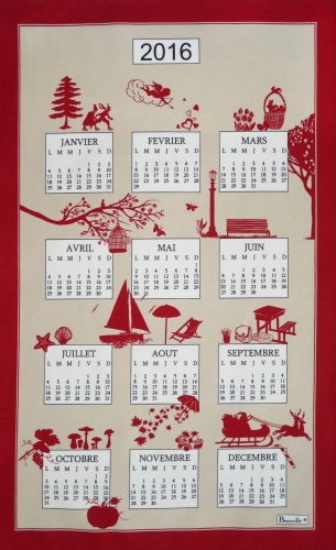 Torchon calendrier Saisons 2016 (cretonne 100%) - 50x80 cm