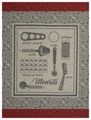 Torchon Le Jacquard Fran&ccedil;ais Ustensiles Truffe 100% coton 60 x 80 cm