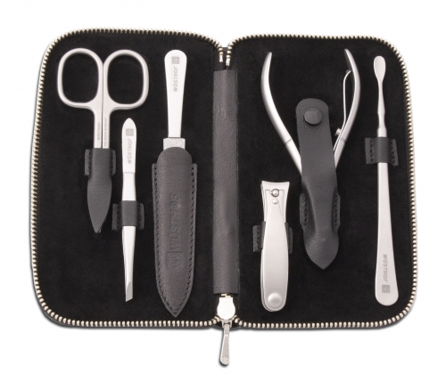 Trousse manucure en cuir 6 pi&egrave;ces - Noir W&uuml;sthof