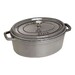 Cocotte en fonte ovale gris graphite 33 cm avec couvercle à bouton laiton