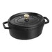 Cocotte en fonte ovale noire 27 cm avec couvercle à bouton laiton