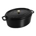 Cocotte en fonte ovale noire 33 cm avec couvercle à bouton laiton