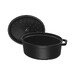 Cocotte en fonte ovale noire 41 cm avec couvercle à bouton laiton