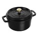 Cocotte en fonte ronde noire 20 cm avec couvercle à bouton laiton
