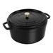 Cocotte en fonte ronde noire 34 cm avec couvercle à bouton laiton