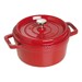 Cocotte en fonte ronde rouge cerise 20 cm avec couvercle à bouton laiton