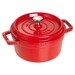 Cocotte en fonte ronde rouge cerise 22 cm avec couvercle à bouton laiton