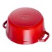 Cocotte en fonte ronde rouge cerise 24 cm avec couvercle à bouton laiton