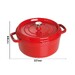 Cocotte en fonte ronde rouge cerise 26 cm avec couvercle à bouton laiton