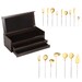 Coffret en bois noir de 115 pièces Goa en acier inoxydable brossé Gold & manche blanc