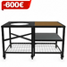 Ensemble LARGE DELUXE : Table modulaire + meuble extension (1 plateau inox + 1 plateau acacia + 1 plateau grille)