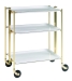 Desserte roulante et pliante 3 étages montants dorés plateaux stratifiés blancs