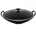 Wok Noir 36 cm avec grille inox, spatule et couvercle en verre bouton inox