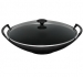 Wok Noir 36 cm avec grille inox, spatule et couvercle en verre bouton inox
