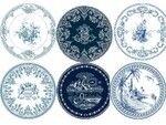 Coffret de 6 Assiettes Plates Blason LES DEPAREILLEES BLEU