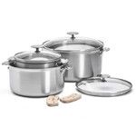 Batterie de 3 casseroles o 16 cm, 20 cm & 24 cm avec couvercles & paire danses