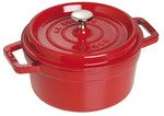 Cocotte en fonte ronde rouge cerise 28 cm avec couvercle a bouton laiton