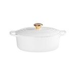 Cocotte ovale 31 cm blanc bouton dore