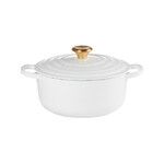 Cocotte ronde 24 cm blanc bouton dore