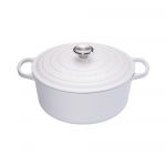 Cocotte Signature en fonte emaillee ronde 28 cm blanc Coton