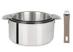 Coffret de 3 casseroles 16 a 20 cm avec 1 poignee Taupe MUTINE AMOVIBLE
