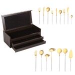 Coffret en bois noir de 115 pieces Goa en acier inoxydable brosse Gold & manche blanc