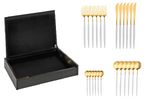 Coffret en bois noir de 24 pieces Goa en acier inoxydable brosse Gold & manche b
