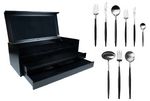 Coffret en bois noir de 75 pieces Goa en acier inoxydable brosse & manche noir