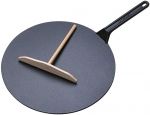 Crepiere en fonte emaillee 32 cm Noir Mat avec Rateau et Spatule a Crepes